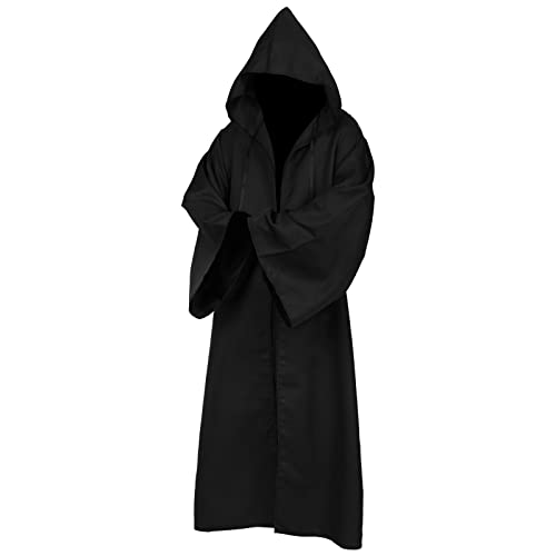 Erwachsene Jedi Robe Kapuzenumhang Kostüm SW Obi Wan Kenobi Umhang Vampir Zauberer Mittelalter Cosplay Uniform für Halloween Party Männer (Schwarz, Klein) von SINSEN