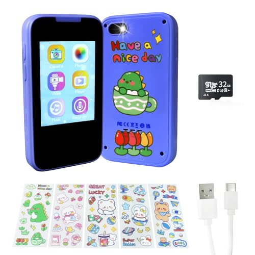 Kids Smart Phone Toys Handy für Mädchen Jungen Touchscreen Kinder Smartphone mit Dual Kamera Spiel Musik 32G SD Karte für Weihnachten Geburtstag Geschenke (Blau) von SINSEN