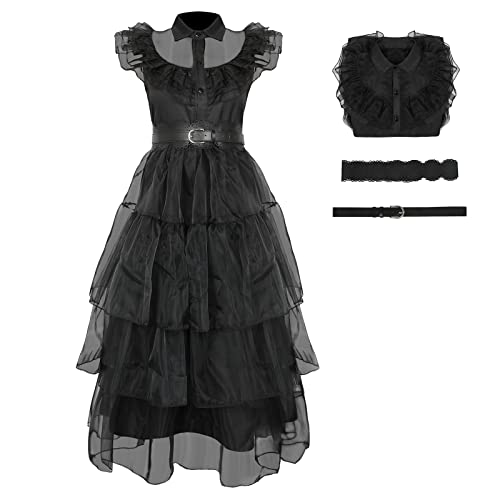 Kleid Kostüm Frauen Luxus Wednesday Cosplay Kostüm Mit Gürtel Karneval Halloween Rollenspiel Outfit (Style A,L) von SINSEN