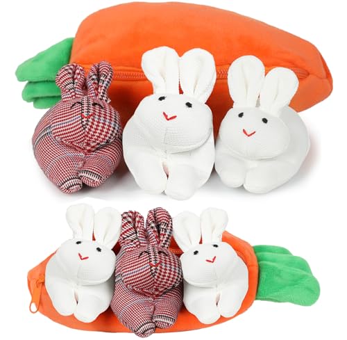 Ostern Hase Plüschtier Kaninchen Kuscheltier Häschen Spielzeug Plüschkaninchen Versteckspiel Drei Häschen im Karottenbeutel Häschen Plüsch Versteckte Häschenpuppe Ostergeschenke für Kinder Erwachsene von SINSEN