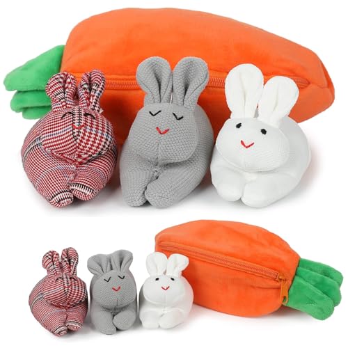 Ostern Hase Plüschtier Kaninchen Kuscheltier Häschen Spielzeug Plüschkaninchen Versteckspiel Drei Häschen im Karottenbeutel Häschen Plüsch Versteckte Häschenpuppe Ostergeschenke für Kinder Erwachsene von SINSEN