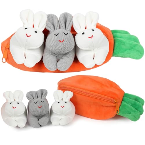 Ostern Hase Plüschtier Kaninchen Kuscheltier Häschen Spielzeug Plüschkaninchen Versteckspiel Drei Häschen im Karottenbeutel Häschen Plüsch Versteckte Häschenpuppe Ostergeschenke für Kinder Erwachsene von SINSEN