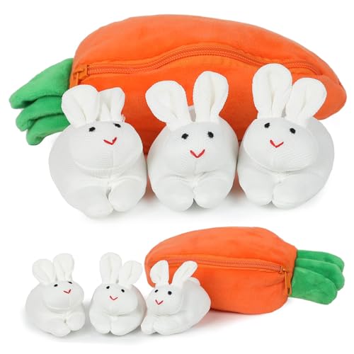 Ostern Hase Plüschtier Kaninchen Kuscheltier Häschen Spielzeug Plüschkaninchen Versteckspiel Drei Häschen im Karottenbeutel Häschen Plüsch Versteckte Häschenpuppe Ostergeschenke für Kinder Erwachsene von SINSEN