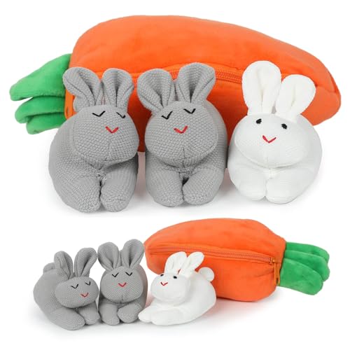 Ostern Hase Plüschtier Kaninchen Kuscheltier Häschen Spielzeug Plüschkaninchen Versteckspiel Drei Häschen im Karottenbeutel Häschen Plüsch Versteckte Häschenpuppe Ostergeschenke für Kinder Erwachsene von SINSEN