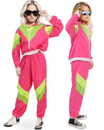 SINSEN 80er 90er Jahre Outfit Kostüm für Kinder 80er 90er Trainingsanzug Jacke Hose Anzug Retro Hip Hop Overall Kostüm für Jungen und Mädchen Disco Trainingsanzug Outfit von SINSEN