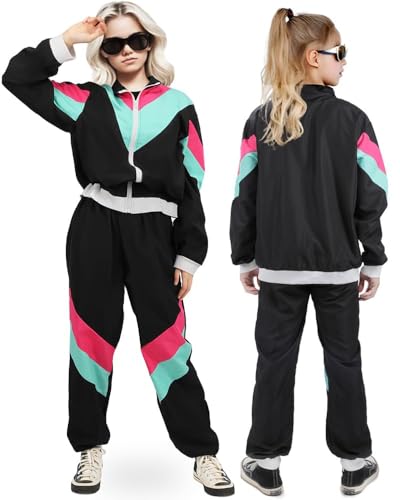 SINSEN 80er 90er Jahre Outfit Kostüm für Kinder 80er 90er Trainingsanzug Jacke Hose Anzug Retro Hip Hop Overall Kostüm für Jungen und Mädchen Disco Trainingsanzug Outfit von SINSEN