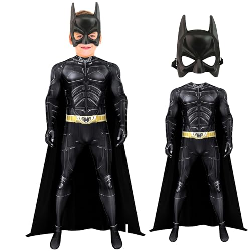 SINSEN Bat Superhelden Kostüm für Kinder Jungen Dunkler Schwarzer Ritter Bodysuit Umhang Bat Halbmasken Halloween Cosplay Outfits von SINSEN