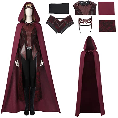 SINSEN Damen Scarlet Hexenkostüm Wanda Maximoff Cosplay Outfit Hoodie Umhang Jacke Hose Anzug Kopfbedeckung Halloween Party Komplettes Set (XXX-Large) von SINSEN