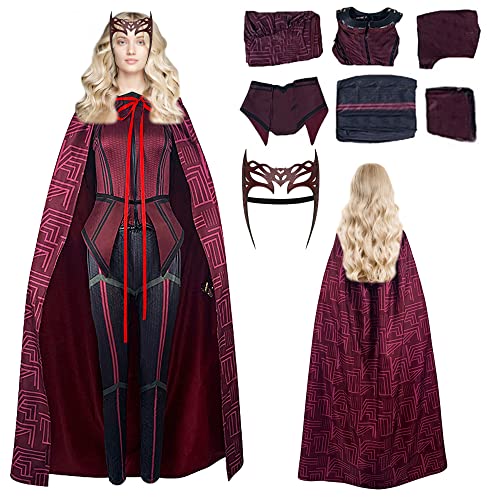 SINSEN Damen Wanda Maximoff Kostüm Scarlet Witch Cosplay Hose Anzug Umhang Outfit Kopfbedeckung für Halloween Party M von SINSEN