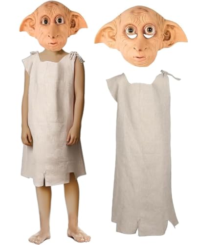 SINSEN Dobby Kostüm Maske für Kinder Hauself Kostüm Dobby Latexmaske Shirt Halloween Cosplay Outfit für Jungen und Mädchen von SINSEN