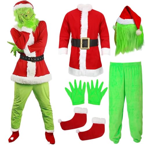 SINSEN Grinch Kostüm für Kinder Jungen Grünes großes Monster Kostüm Weihnachtspelzanzug Weihnachtsmann Outfits Weihnachts Cosplay Kostüm von SINSEN