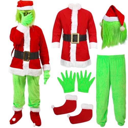 SINSEN Grinch Kostüm für Kinder Jungen Grünes großes Monster Kostüm Weihnachtspelzanzug Weihnachtsmann Outfits Weihnachts Cosplay Kostüm von SINSEN