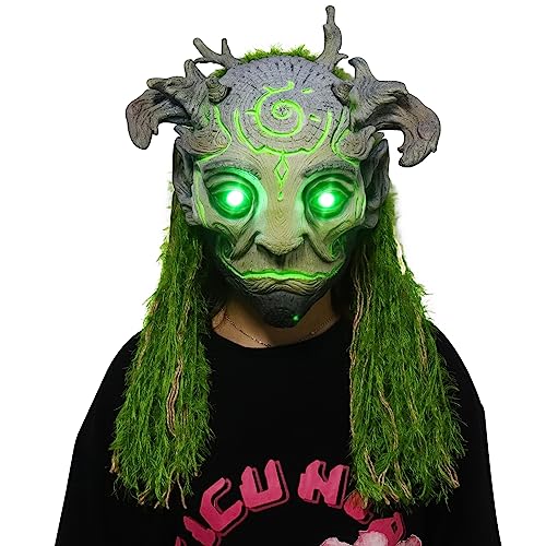 SINSEN Halloween Waldgeist Elfen Maske LED Leuchtmaske Realistische Baum Altmanngarnitur Gruselige Zombie Unheimliche Dämonenmasken Erschreckende Halloween Maske für Erwachsene von SINSEN