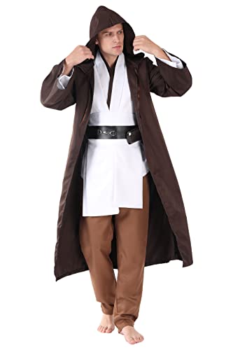 SINSEN Jedi-Kostüm für Erwachsene, SW, Obi Wan, Kapuzenmantel, Umhang, Kenobi, Oberteil, Hose, Gürtel, Cosplay, Uniform-Set für Halloween, Party, Herren, Braun, Größe 3XL SINSEN Jedi-Kostüm für Erwachsene, SW, Obi Wan, Kapuzenmantel, Umhang, Kenobi, Oberteil, Hose, Gürtel, Cosplay, Uniform-Set für Halloween, Party, Herren, Braun, Größe 3XL von SINSEN
