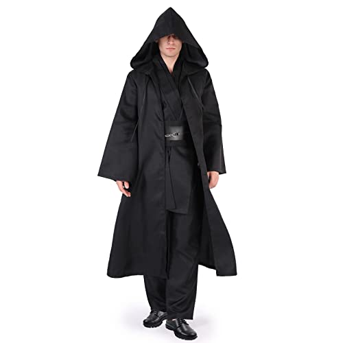 SINSEN Jedi Kostüm Erwachsene Herren Jedi Kapuzenrobe Mittelalterlich Tunika Umhang Gürtel Jedi Outfit Vollständiger Satz Uniform Halloween Karneval Cosplay Kostüm von SINSEN