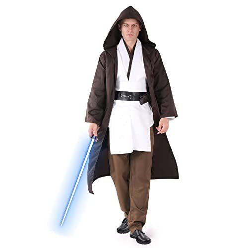 SINSEN Jedi Kostüm Erwachsene Herren Jedi Kapuzenrobe Mittelalterlich Tunika Umhang Gürtel Jedi Outfit Vollständiger Satz Uniform Halloween Karneval Cosplay Kostüm von SINSEN