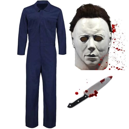 SINSEN Michael Myers KostüM Maske füR Erwachsene MäNner Mikel Myers Overall Gruselige Killer Outfits Halloween Cosplay Kostüm von SINSEN