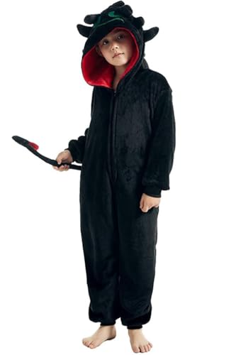 SINSEN Ohnezahn Kostüm Kinder Tier Flanell Einteiler mit Kapuze Jumpsuit Halloween Cosplay Kostüm für Jungen Mädchen von SINSEN