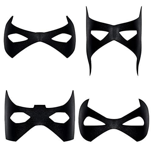 SINSEN Schwarze Fledermaus-Augenmaske, Herren, Leder, Superhelden-Augenmaske, Domino-Räuber, Kostüm-Requisiten, Halloween, Maskerade, Party-Zubehör für Erwachsene, 4 Stück von SINSEN