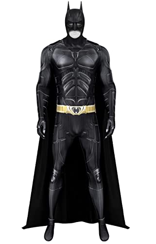 SINSEN Superhelden Kostüm für Erwachsene Männer Dunkler Superhelden Ritter Overall Umhang mit Fledermaus Latexmaske Karneval Halloween Cosplay Kostümparty Outfit von SINSEN