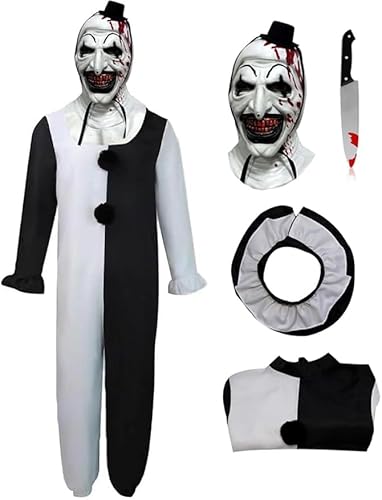 SINSEN Terrifier Kostüm Maske für Kinder Art the Clown Killer Clown Cosplay Overall Halloween Outfit 4-14 Jahre von SINSEN