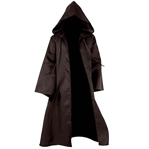 SINSEN Umhang mit Kapuze für Erwachsene, Mittelalter Jedi Hoodies Robe Kostüm, Halloween Karneval Hexe Vampir Ritter Cosplay Kostüm Robe Requisite (Braun Umhang,S) von SINSEN