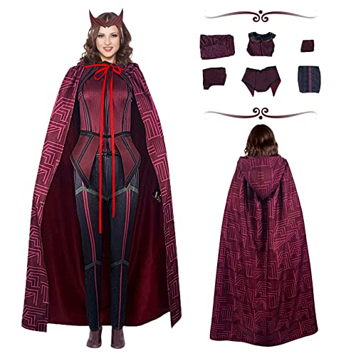 SINSEN Wanda Maximoff Kostüm Scarlet Witch Halloween Kostüm Anzug mit Wanda Umhang Kopfschmuck Halloween Party Requisiten (A, L) von SINSEN