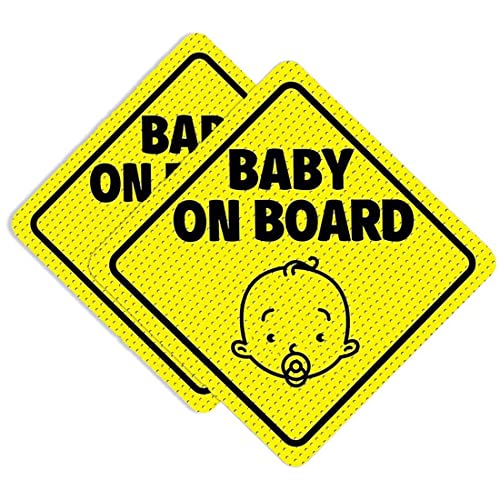 SIOPPKIK Baby on Board Schild, 2 Stück Baby on Board Zeichen Auto, Selbstklebend Vinyl Vorsicht Aufkleber für Fahrer, Reflektierend in der Nacht, Wasserdicht(12.5cm, Gelb) von SIOPPKIK