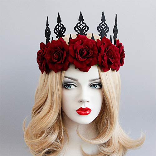 Blumen Stirnband Damen Blumenkranz Braut Haarkranz Mädchen Elegant Blumenkrone Rose Haarband Verstellbar Girlandenkrone Vintage Kopfschmuck für Hochzeit Party Halloween Cosplay Karneval von SIQITECH