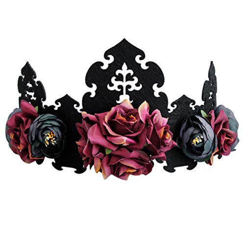 SIQITECH Blumenkrone Damen Mädchen Halloween Blumenkranz Verstellbar mit Gummiband Kopfschmuck Braut Vintage Elegant Girlandenkrone für Karneval Fasching Cosplay Kostüm Party Blumendekor von SIQITECH