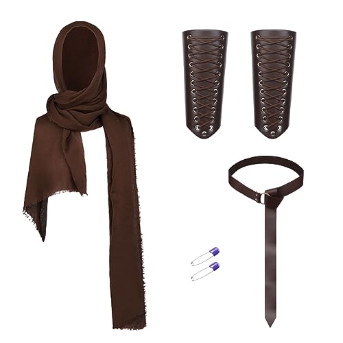 SIQITECH Halloween Kostüm Mittelalterlich Ritter Kostüm Set 4PCS Kapuzenschal Renaissance Armschützer Wikinger Vintage Kunstledergürtel Verstellbar Mittelalter Kleidung für Halloween Cosplay Karneval von SIQITECH