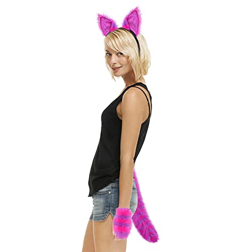 Stirnband Fuchsohren Haarband Kunstpelz Fursuit Kopfbedeckung Handschuhe Fuchsschwanz Set Haarreif Fuchs Deko Kostüm Zubehör Katzenohren Kopfschmuck Damen Mädchen Stirnband für Halloween Cosplay von SIQITECH