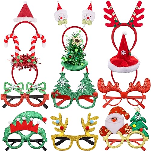 SIQUK 12 Stück Weihnachten Haarreifen Weihnachten Brille Rahmen Set, Stirnbänder Weihnachten Brillen Weihnachts Kopfschmuck Weihnachtsbaum Brillenrahmen für Weihnachs Party Kostüm von SIQUK