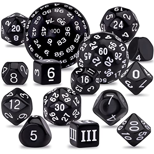 SIQUK 15 Stücke Polyedrische Würfel Set D3-D100 Würfel Polyeder Würfel DND Spiel Würfel für Dungeons und Dragons RPG MTG, Schwarz und weiß von SIQUK