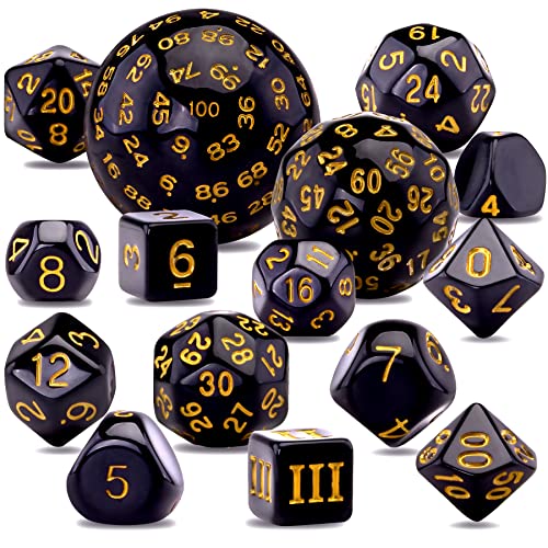 SIQUK 15 Stücke Polyedrische Würfel Set mit Beuteln D3-D100 Würfel Polyeder Würfel DND Spiel Würfel für Dungeons und Dragons RPG MTG, Schwarz und Gelb von SIQUK