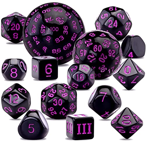 SIQUK 15 Stücke Polyedrische Würfel Set mit Beuteln D3-D100 Würfel Polyeder Würfel DND Spiel Würfel für Dungeons und Dragons RPG MTG, Schwarz und Lila von SIQUK