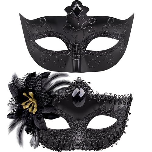 SIQUK 2 Stück Paar Venezianische Maske Maskerade Masken Augenmaske Maskerade für Abendkleid Tanz Ball Party Venezianische Maskerade Kostüm von SIQUK