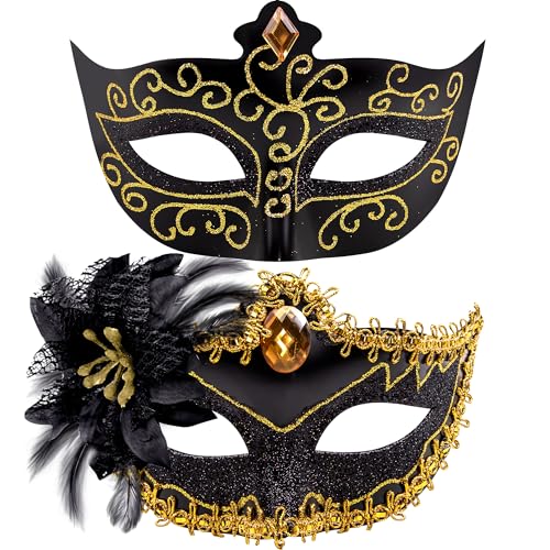 SIQUK 2 Stück Paar Venezianische Maske Maskerade Masken Augenmaske Maskerade für Abendkleid Tanz Ball Party Venezianische Maskerade Kostüm von SIQUK