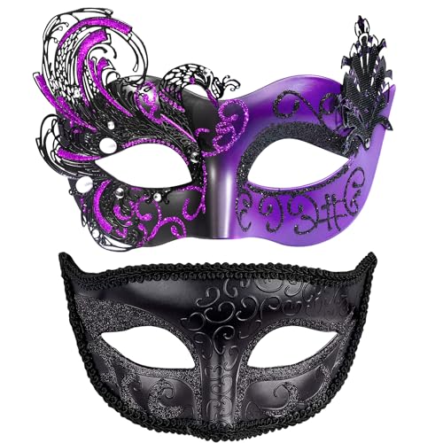 SIQUK 2 Stück Venezianische Maske Maskerade Mask Venezianischen Maske Kostüm Masken für Damen Herren Paar Halloween Karneval Party von SIQUK