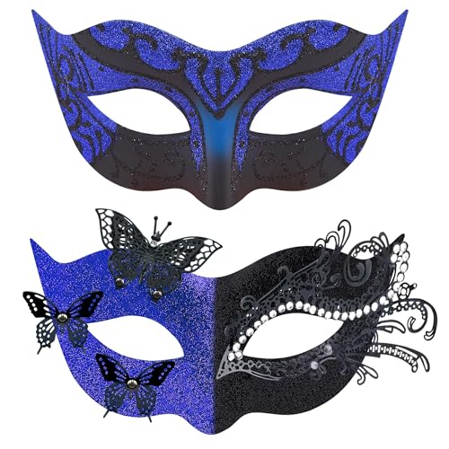 SIQUK 2 Stück Venezianische Maske Maskerade Mask Venezianischen Maske Kostüm Masken für Damen Herren Paar Halloween Karneval Party von SIQUK