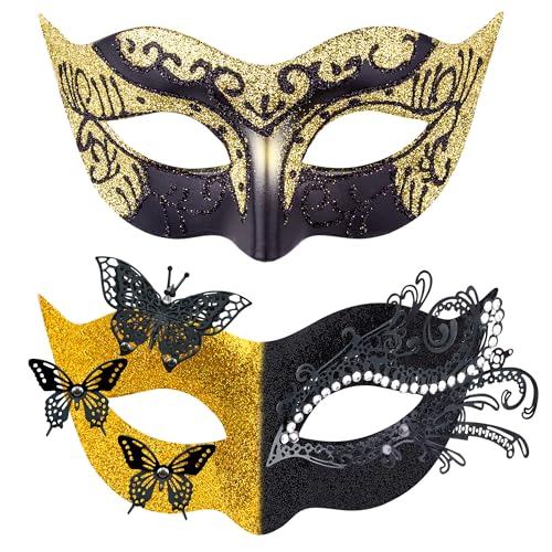 SIQUK 2 Stück Venezianische Maske Maskerade Mask Venezianischen Maske Kostüm Masken für Damen Herren Paar Halloween Karneval Party von SIQUK