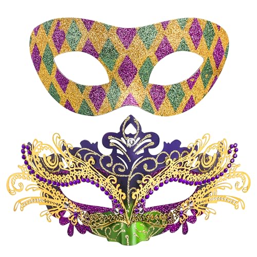 SIQUK 2 Stück Venezianische Maske Paar Maskerade Mask Venezianischen Maske Kostüm Masken für Damen Herren Halloween Karneval Party von SIQUK