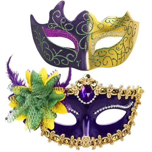 SIQUK 2 Stück Venezianische Maske Spitze Augenmaske Maskerade für Abendkleid Tanz Ball Party Venezianische Maskerade Kostüm von SIQUK