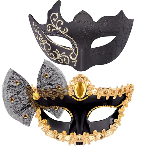 SIQUK 2 Stück Venezianische Maske Spitze Augenmaske Maskerade für Abendkleid Tanz Ball Party Venezianische Maskerade Kostüm von SIQUK