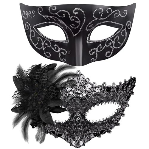 SIQUK 2 Stück Venezianischen Maske Paar Masquerade Maske Maskerade Masken Venezianische Maske für Damen Herren Halloween Karneval Party Kostüm von SIQUK