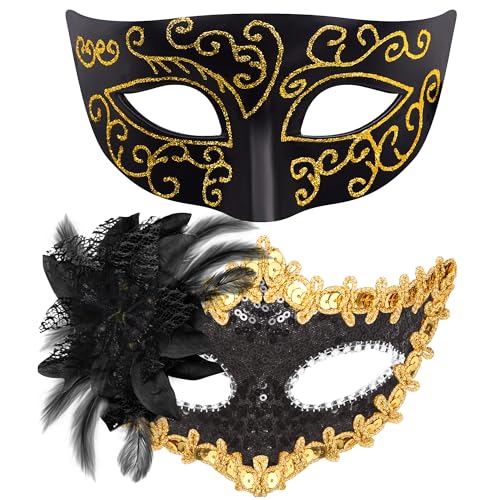 SIQUK 2 Stück Venezianischen Maske Paar Masquerade Maske Maskerade Masken Venezianische Masken für Damen Herren Halloween Karneval Party Kostüm von SIQUK