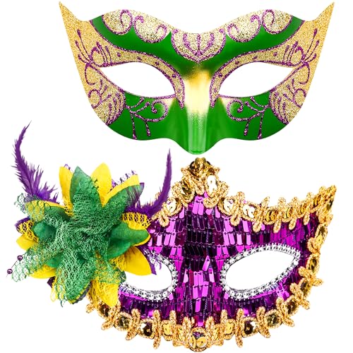 SIQUK 2 Stück Venezianischen Maske Paar Masquerade Maske Maskerade Masken Venezianischen Maske für Damen Herren Halloween Karneval Party Kostüm von SIQUK