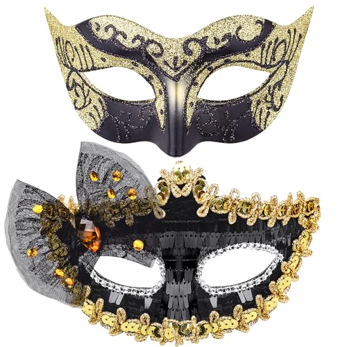 SIQUK 2 Stück Venezianischen Maske Paar Masquerade Maske Maskerade Masken Venezianischen Maske für Damen Herren Halloween Karneval Party Kostüm von SIQUK