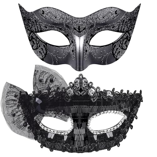 SIQUK 2 Stück Venezianischen Maske Paar Masquerade Maske Maskerade Masken Venezianischen Maske für Damen Herren Halloween Karneval Party Kostüm von SIQUK