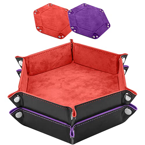 SIQUK 2 Stück Würfelbretter Doppelseitig Würfelbrett, Samt Faltbar Würfeltablett Hexagon Würfelteller Leder Würfelbretter für RPG DND Dragons Würfel Gaming (Orange, Violett) von SIQUK